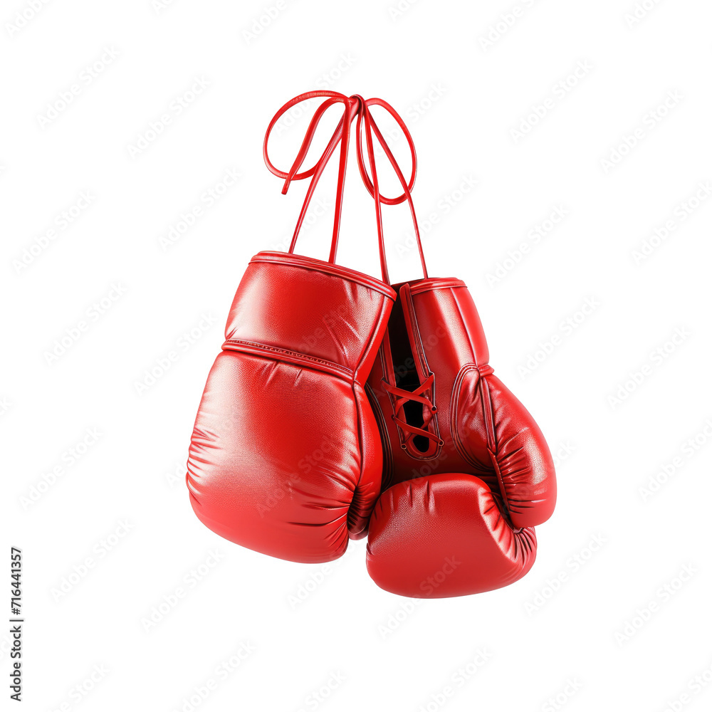 Hanging boxing gloves isolated on transparent background