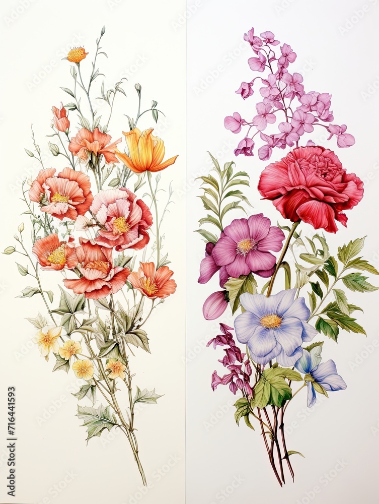 Vintage Botanical Sketches: Watercolor Landscape and Painted Floral Designs