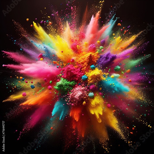 explosion of vibrant colored powders on a dark background