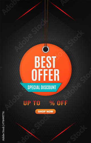 best offer special discount template banner with blank space for product sale with abstract gradient dark background design