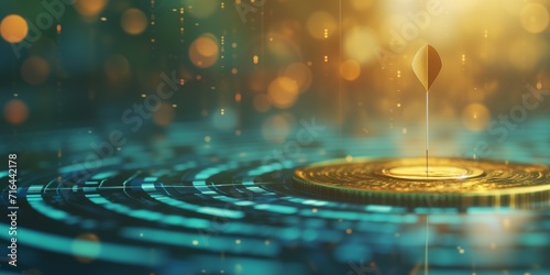 Businessman aims arrow at a virtual target dartboard, precision in setting objectives for business investments visualizes strategic approach to achieving goals and hitting targets in business.