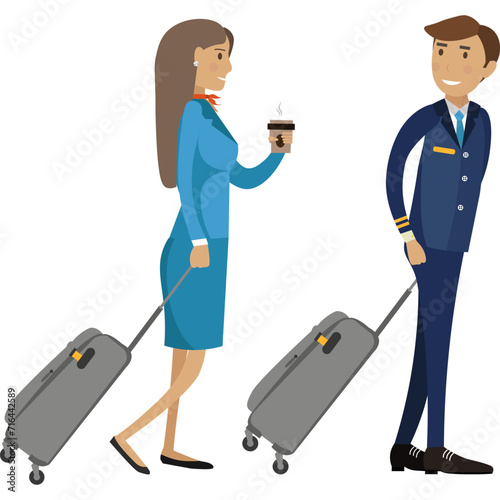 Aircraft crew with luggage bag vector icon isolated on white