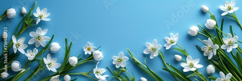  Fresh Snowdrops On Blue Background Top, Banner Image For Website, Background, Desktop Wallpaper