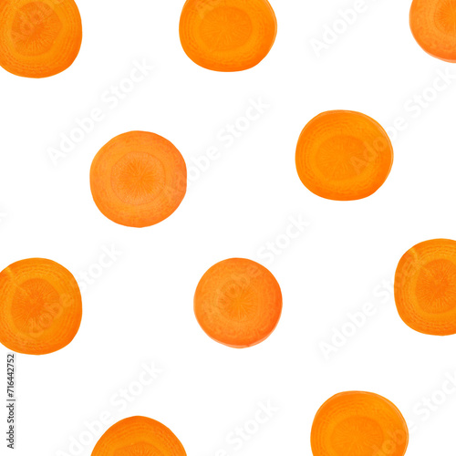 Fresh carrot slices on white background, pattern
