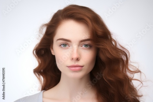 Portrait of a beautiful young woman with long curly red hair