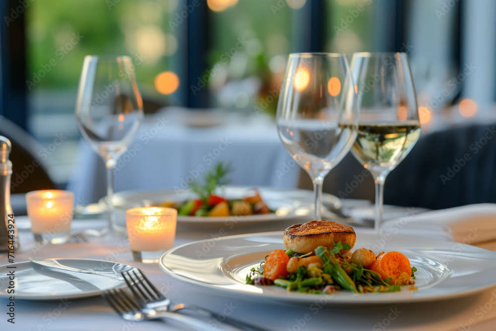 Table set with an elegant three-course meal Table set with an elegant three-course meal