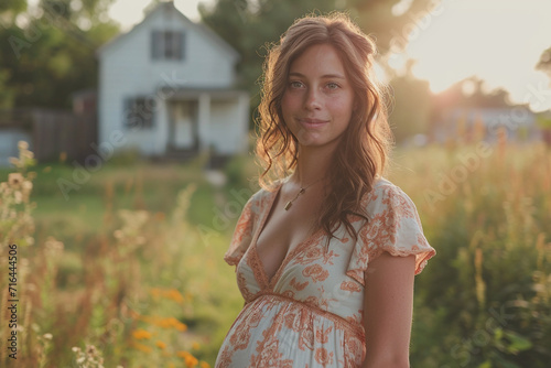 Young pregnant woman in spring countryside