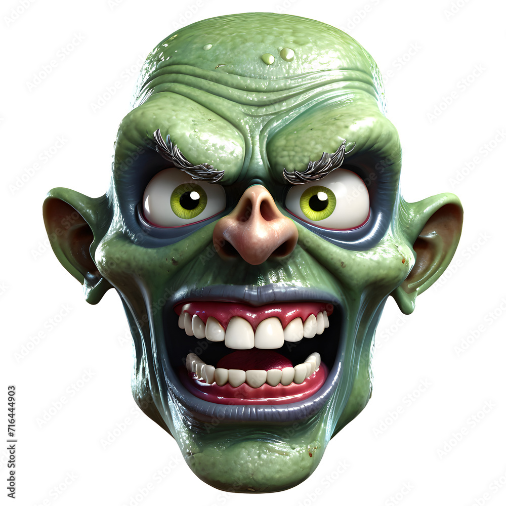 3d character Scary Zombie face, 3d rendering style in transparent background 3d character Scary Zombie face, 3d rendering style in transparent background