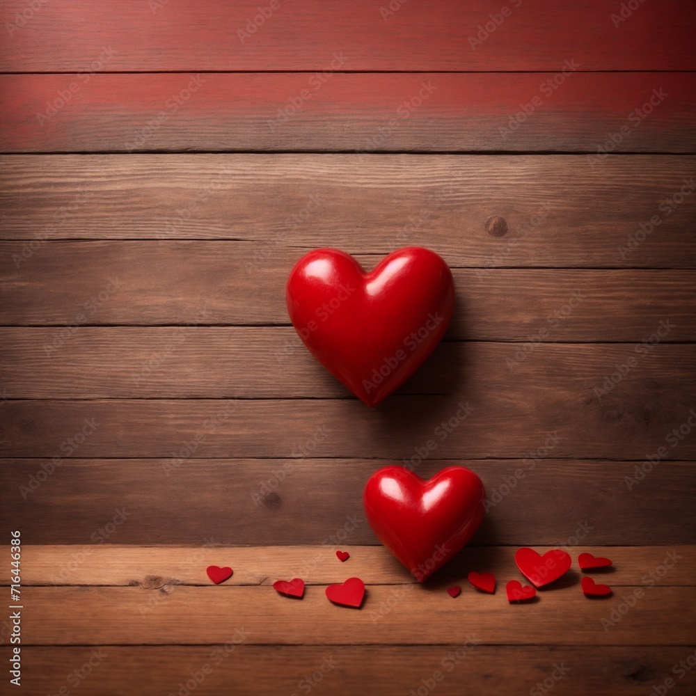 3D Red Heart on Wooden Background 3D Red Heart on Wooden Background