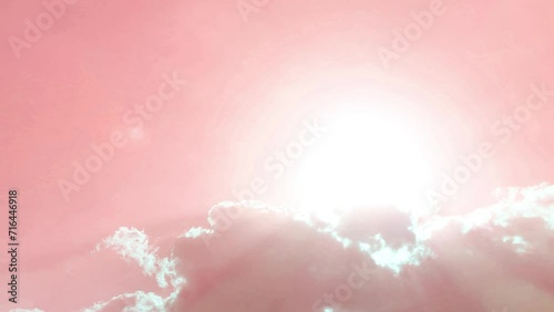 Pastel rose pink sky n Sun light ray lens flare or bokeh sunlight shines through dark rain storm cloud or cumulus cloudscap  in tropical summer daylight sunshine day, 4k slow n stop motion TimeLapse