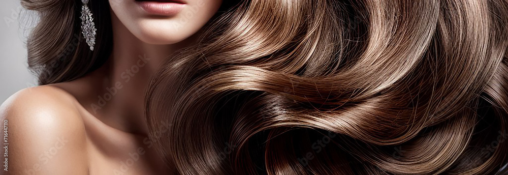 Obraz premium Brunette. Dark curls of hair.