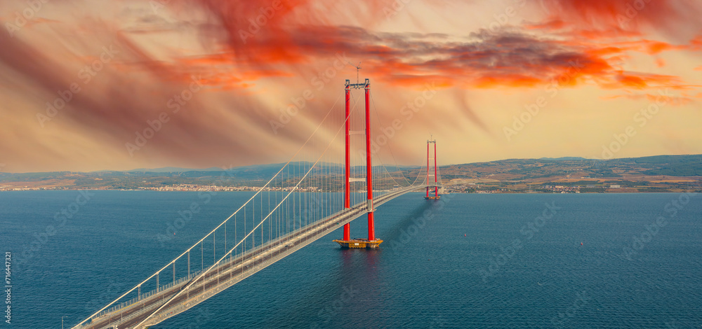 Fototapeta premium new bridge connecting two continents 1915 canakkale bridge (dardanelles bridge), Canakkale, Turkey