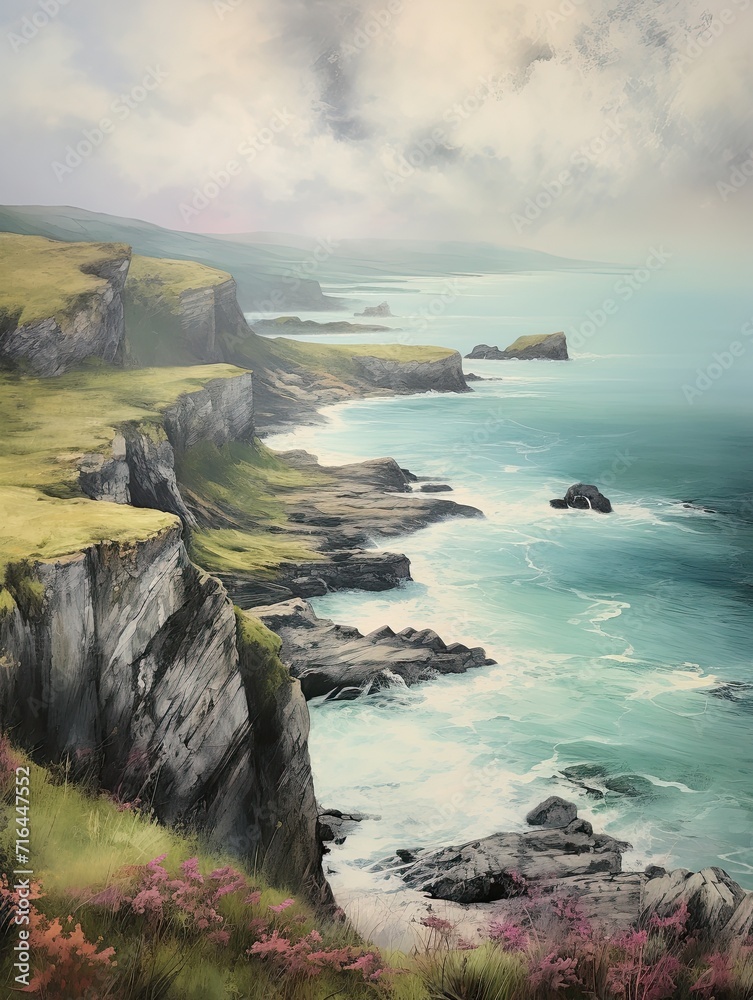 Windswept Coastal Cliffs Island Artwork: Distant View from Cliffs