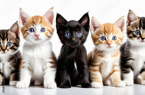 Many small kittens on a white background.