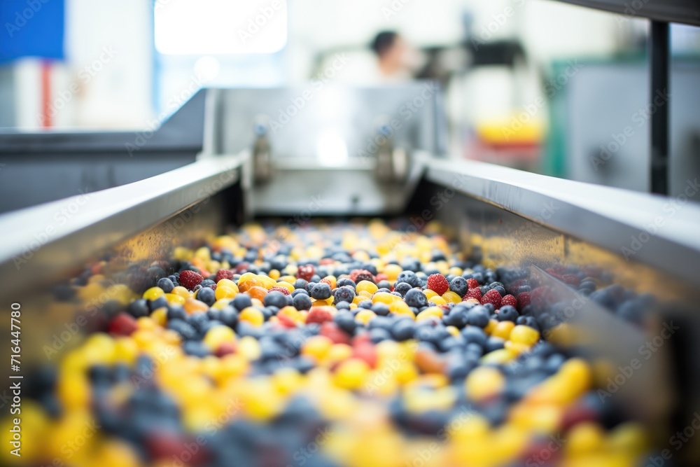 Obraz premium fresh fruit on conveyor headed to press machine