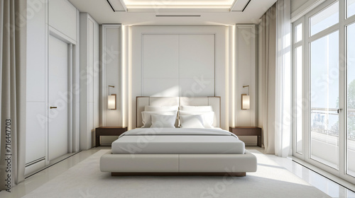Interior of modern bedroom with comfortable large