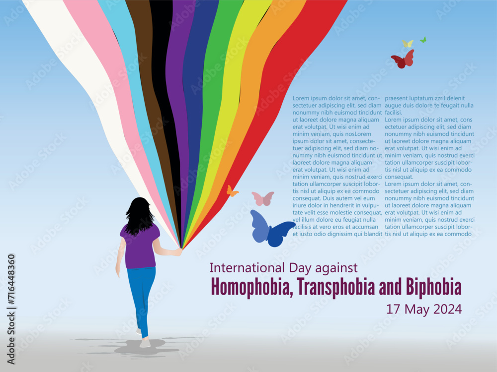 International Day against Homophobia, Transphobia and Biphobia.
Young girl with colorful flag of all collectives.