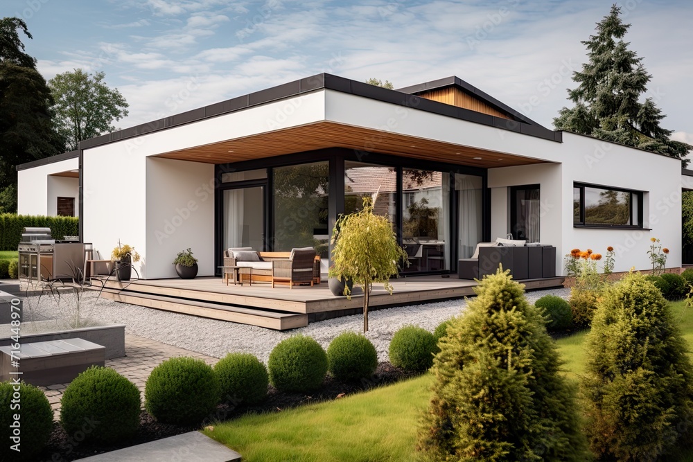 Facade of a modern minimalist white house with a tree Facade of a modern minimalist white house with a tree