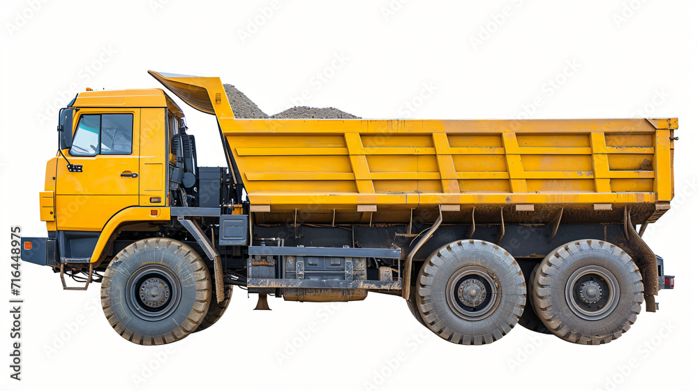 Large dump truck car with a raised body on a white background