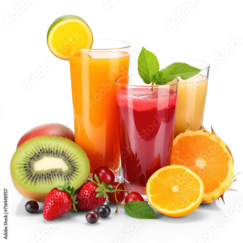 Fresh juices and fruits  on transparency background PNG