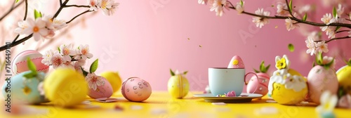  Pink Yellow Easter Banner Morning Table, Banner Image For Website, Background, Desktop Wallpaper