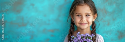  Portrait Beautiful Child Holds Bouquet Blue, Banner Image For Website, Background, Desktop Wallpaper