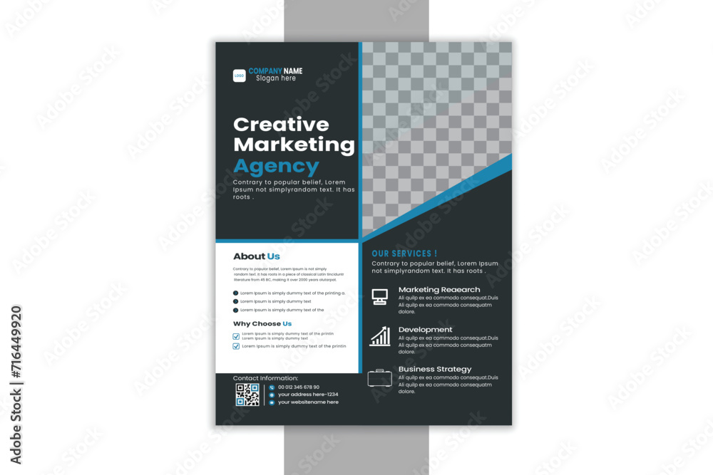 Obraz premium Modern exclusive simple and minimal corporate agency business flyer design. Graphic design layout with simple elements and space for image.