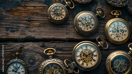 A collage of antique pocket watches on a weathered wooden surface, symbolizing the timeless nature of true love