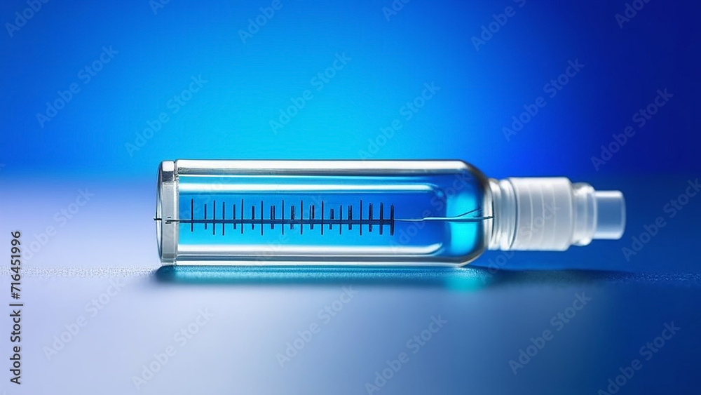 Bottle with vaccine on a blue background. Bottle with vaccine on a blue background.