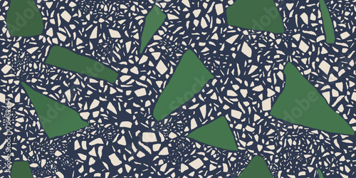 Abstract artistic terrazzo print. Contemporary seamless pattern. Fashionable template for design.