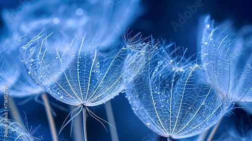Macro shot of detailed blue pappus of dandelion photo