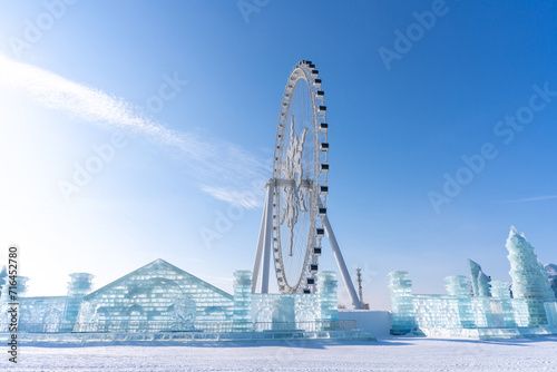 Harbin International Ice and Snow Sculpture Festival is an annual winter festival that takes place in Harbin, China. It is the world largest ice and snow festival. photo