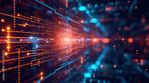 This image captures the essence of digital data with a dynamic representation of circuits and light trails, symbolizing the speed and connectivity of modern technology.
