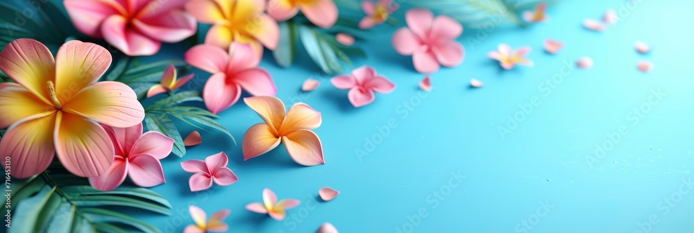  Tropical Flowers Summer Concept Colorful Flat, Banner Image For Website, Background, Desktop Wallpaper