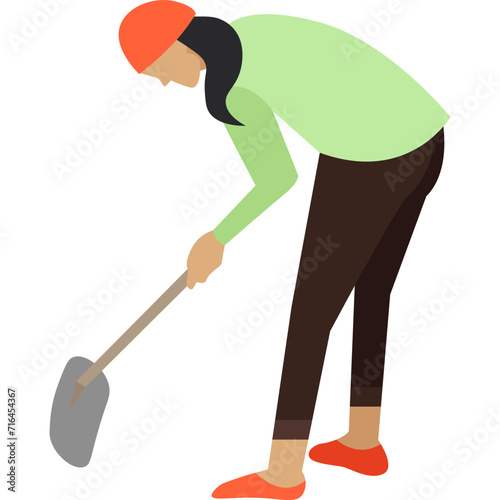 Woman archeologist digging ground with shovel vector icon isolated on white