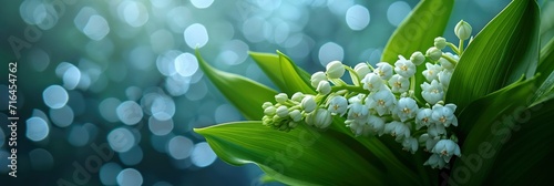  White Flowers Lily Valley Convallaria Majalis, Banner Image For Website, Background, Desktop Wallpaper photo