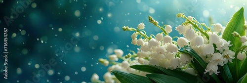  White Flowers Lily Valley Convallaria Majalis, Banner Image For Website, Background, Desktop Wallpaper photo