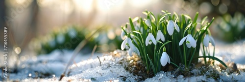  Wide Panorama Snowdrops Called Galanthus Nivalis, Banner Image For Website, Background, Desktop Wallpaper photo