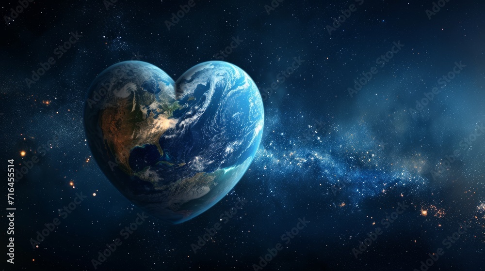 Planet earth in the shape of a heart view from space. Cosmic love - obrazy, fototapety, plakaty 