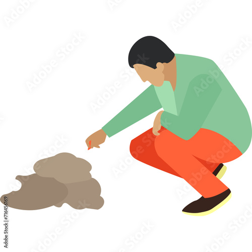 Man archeologist excavating fossils vector icon isolated on white