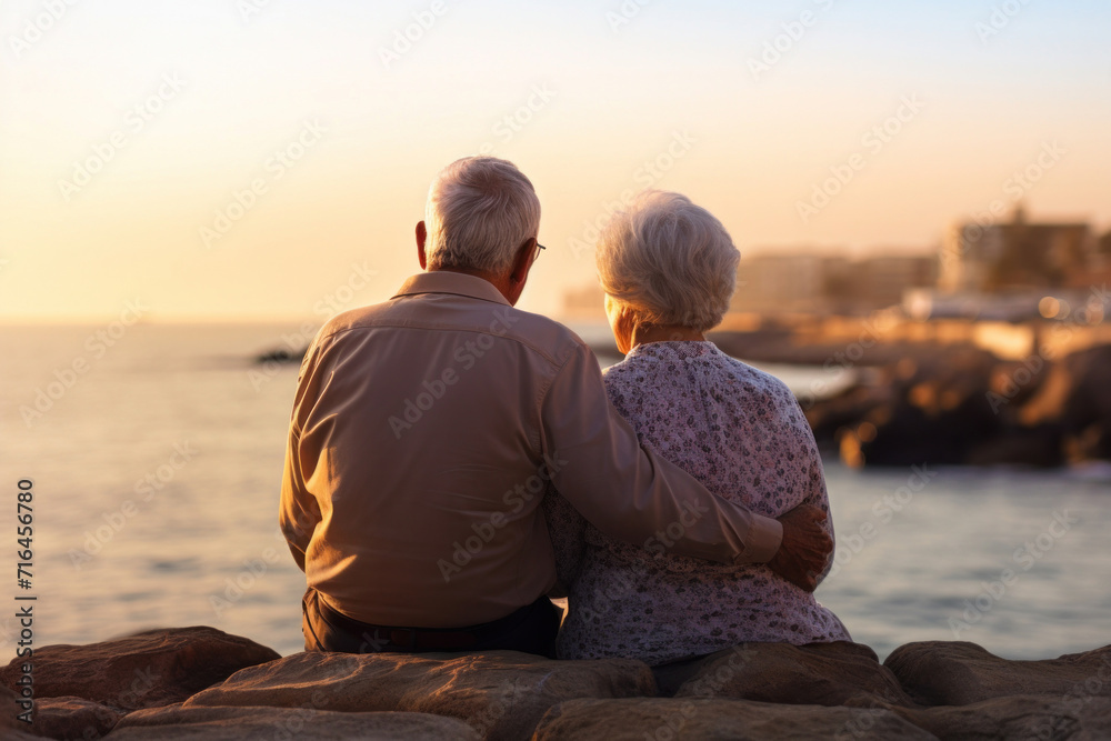 Fototapeta premium A senior couple relaxing together near the sea.