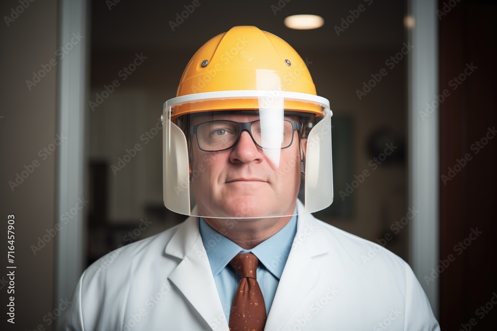 insurance professional with protective gear, healthcare policy insurance professional with protective gear, healthcare policy