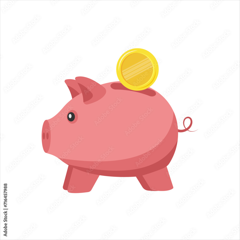 Piggy Bank and Coins with currency symbols. Set of piggy banks with gold coins. Piggy Bank and Coins with currency symbols. Set of piggy banks with gold coins.