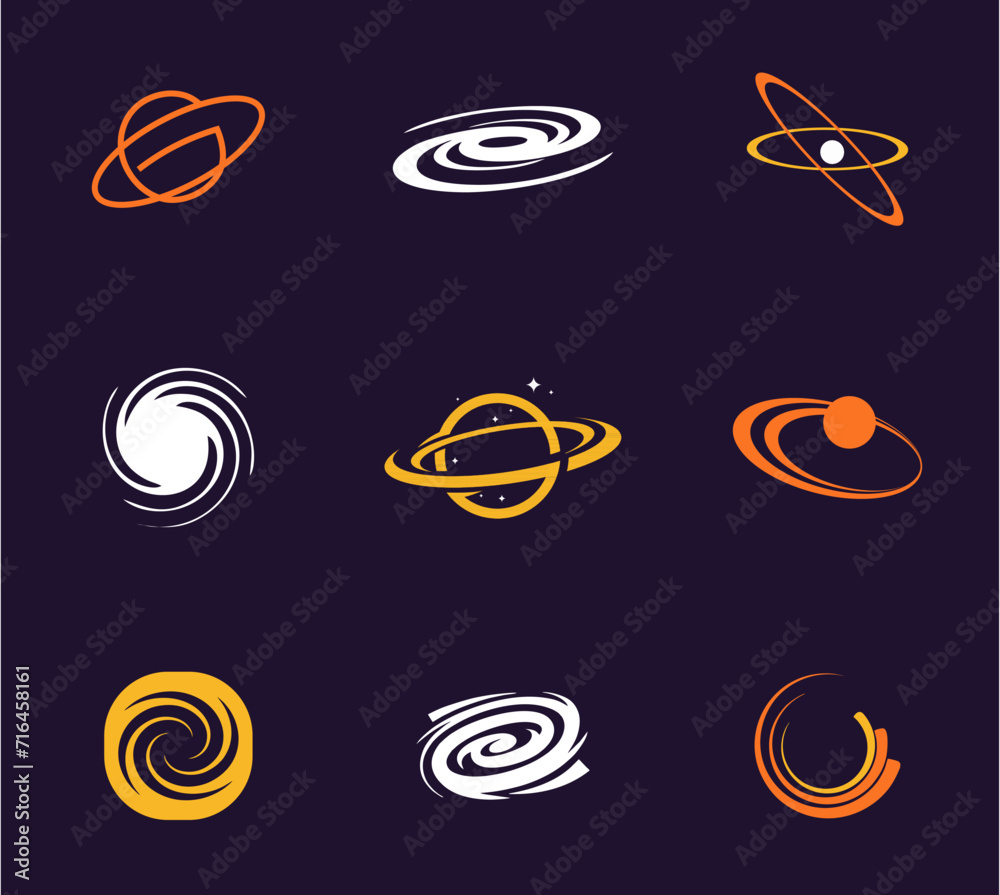 Set of space emblems, space logo, planet logo Set of space emblems, space logo, planet logo