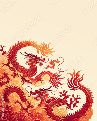 red gold dragon on light colored background, chinese new year mockup