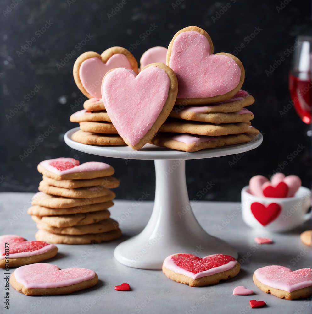 Heart-Shaped Cookies Close-Up on Valentine's Day Heart-Shaped Cookies Close-Up on Valentine's Day