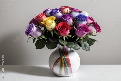 Beautiful Flower. Colorful Roses with Vase. Generated AI