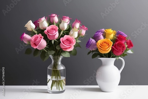 Beautiful Flower. Colorful Roses with Vase. Generated AI