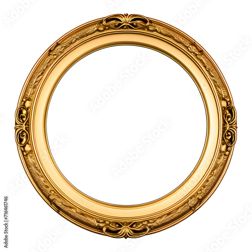 Antique Gold Circle Frame Isolated on Transparent Background	
