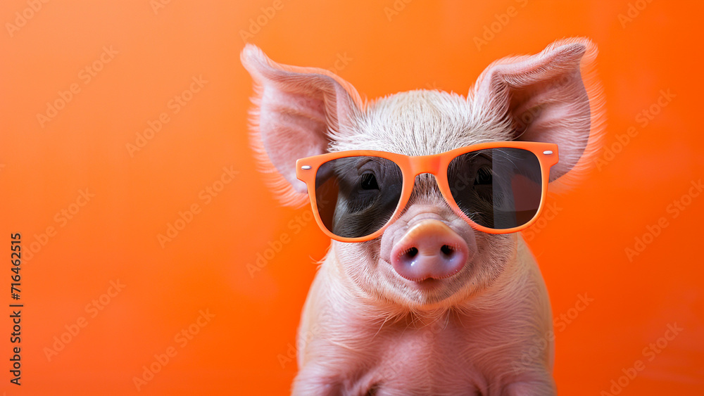 Chic Piglet in Sunglasses Adorable Fashion Model Portrait
